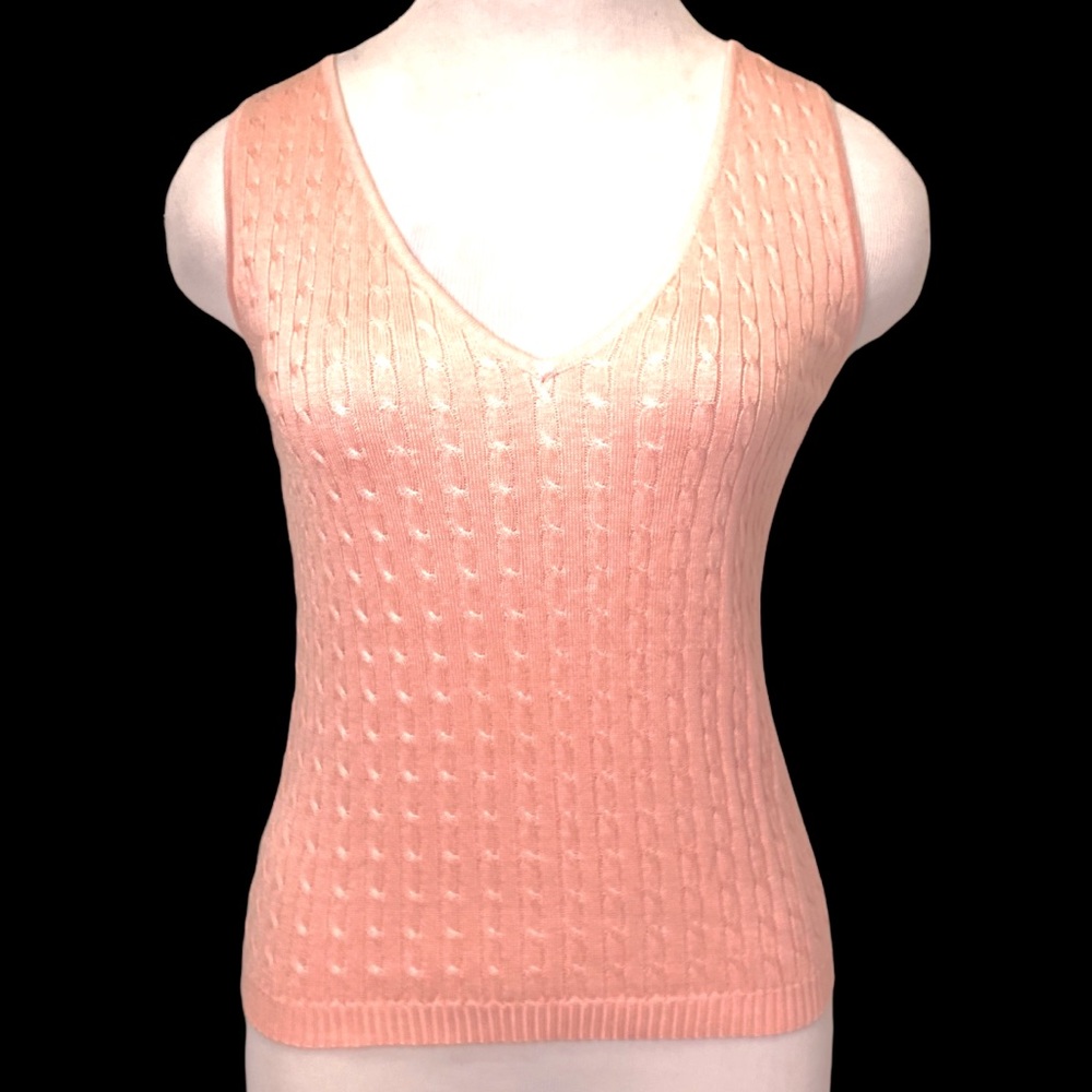 Silk Blend Cable Knit Pink Sleeveless Top